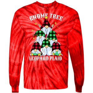 Leopard Plaid Gnome Christmas Tree Tie-Dye Long Sleeve Shirt