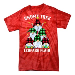 Leopard Plaid Gnome Christmas Tree Tie-Dye T-Shirt