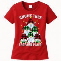 Leopard Plaid Gnome Christmas Tree Womens T-Shirt