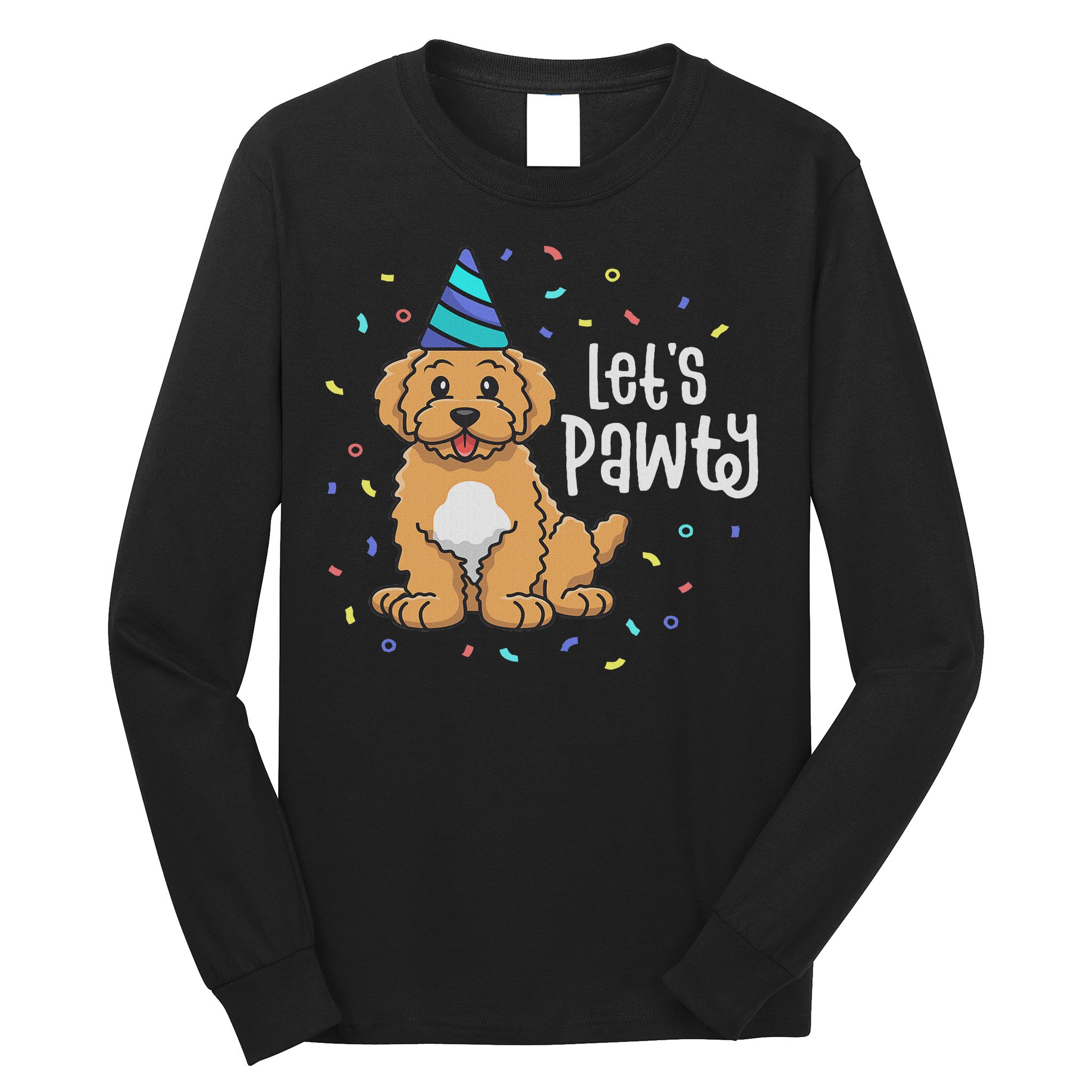 Lets Pawty Goldendoodle Dog Themed Birthday Party Outfit Long Sleeve Shirt