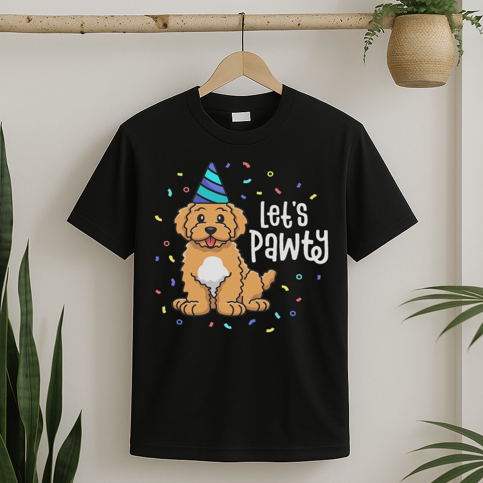 Lets Pawty Goldendoodle Dog Themed Birthday Party Outfit T-Shirt