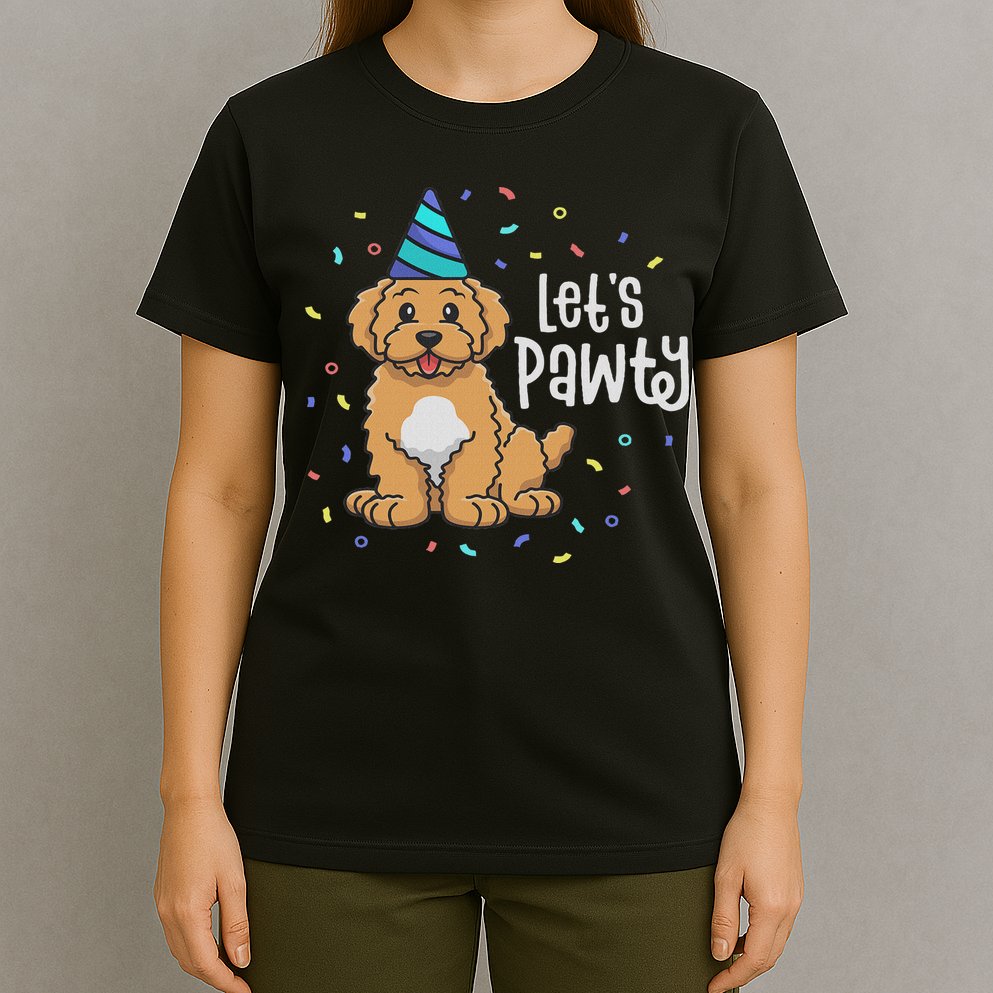 Lets Pawty Goldendoodle Dog Themed Birthday Party Outfit T-Shirt