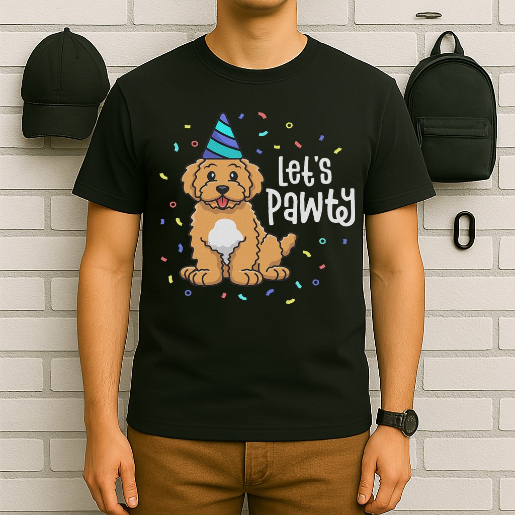 Lets Pawty Goldendoodle Dog Themed Birthday Party Outfit T-Shirt