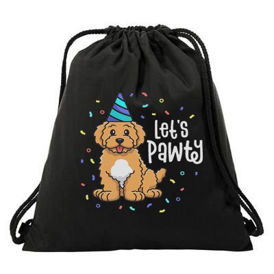 Lets Pawty Goldendoodle Dog Themed Birthday Party Outfit Drawstring Bag