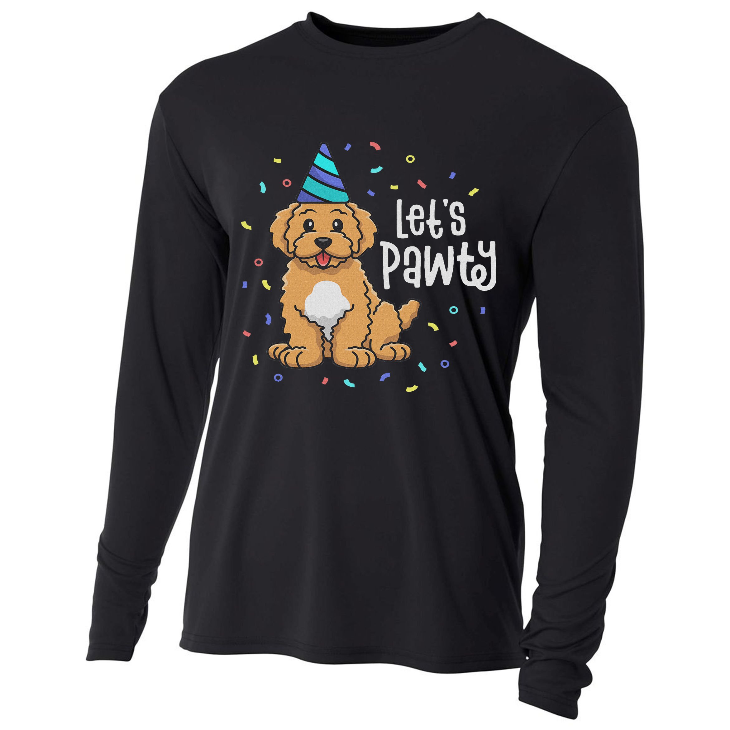 Lets Pawty Goldendoodle Dog Themed Birthday Party Outfit Cooling Performance Long Sleeve Crew