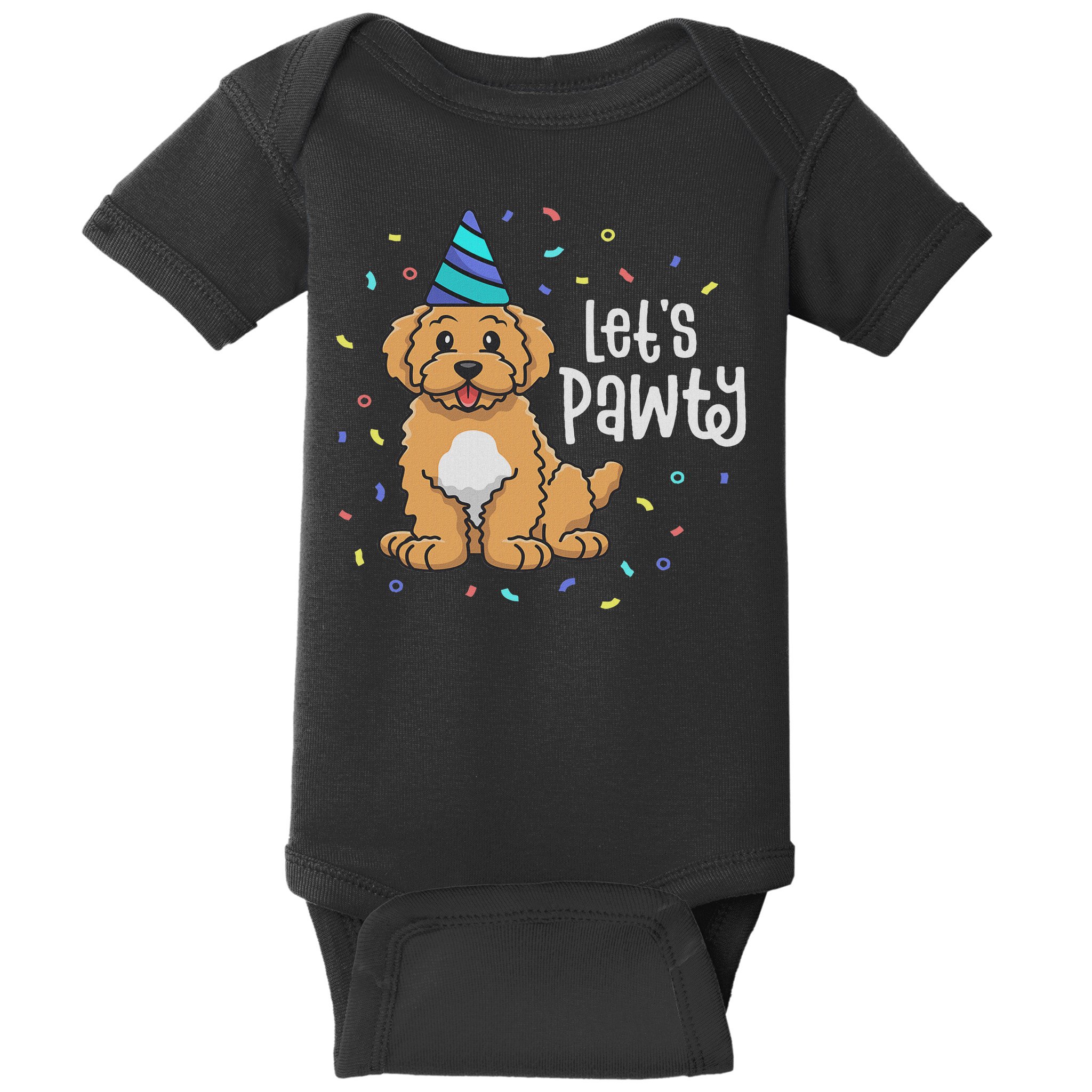 Lets Pawty Goldendoodle Dog Themed Birthday Party Outfit Baby Bodysuit