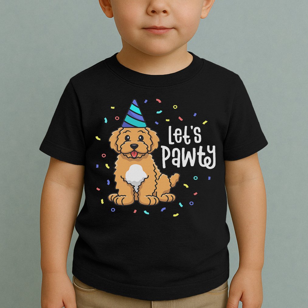 Lets Pawty Goldendoodle Dog Themed Birthday Party Outfit Toddler T-Shirt