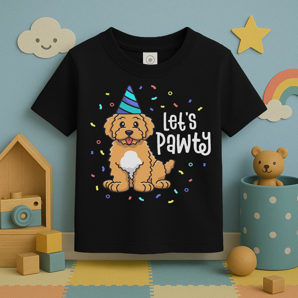 Lets Pawty Goldendoodle Dog Themed Birthday Party Outfit Toddler T-Shirt
