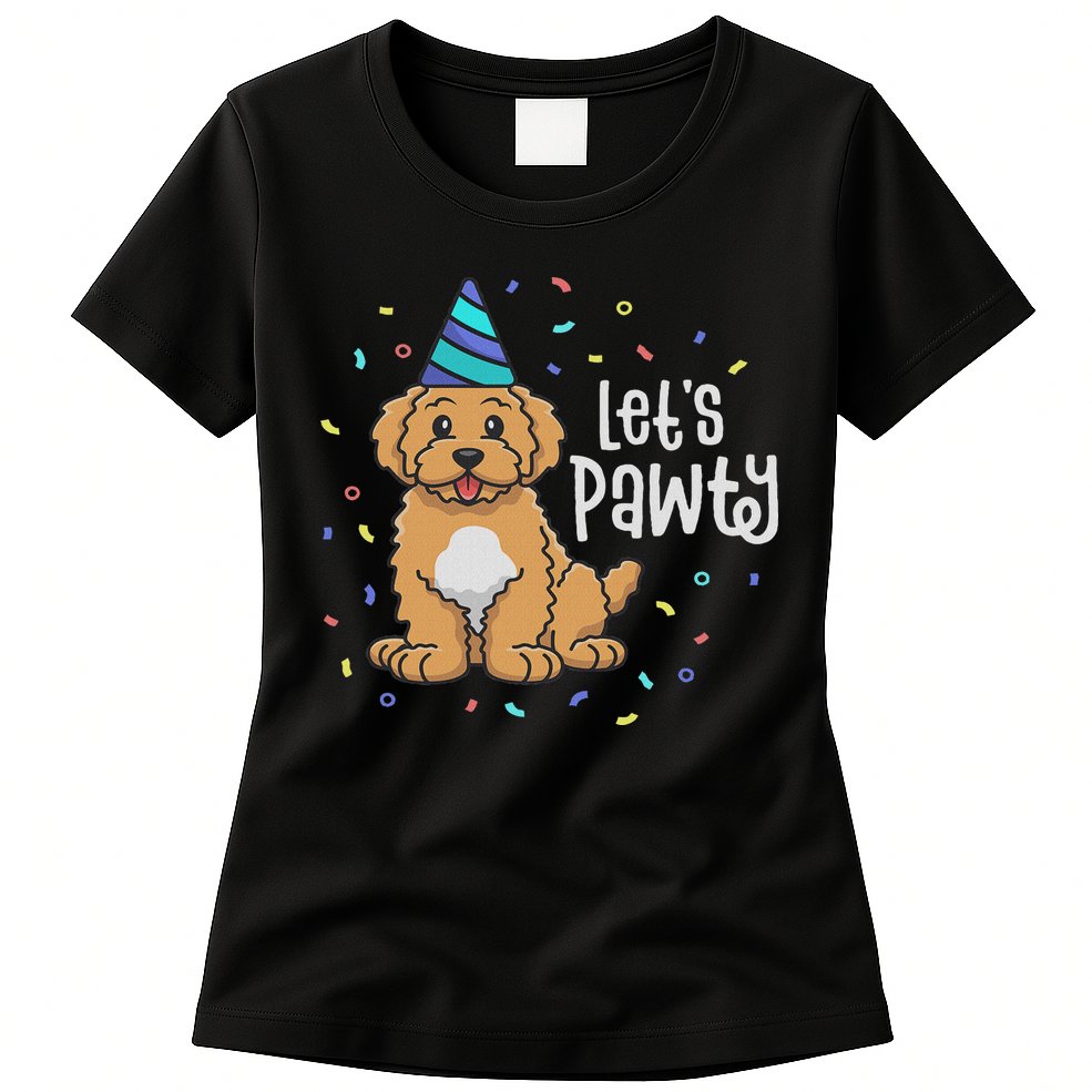 Lets Pawty Goldendoodle Dog Themed Birthday Party Outfit Womens T-Shirt