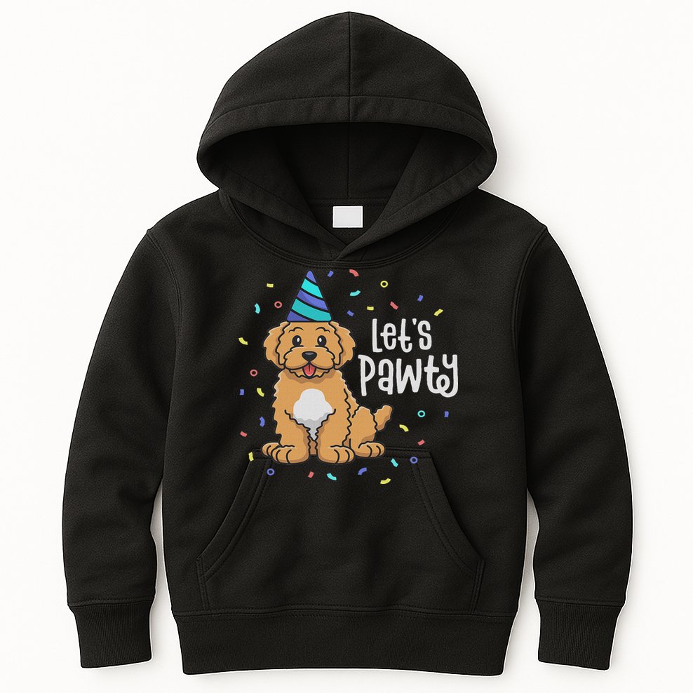 Lets Pawty Goldendoodle Dog Themed Birthday Party Outfit Kids Hoodie