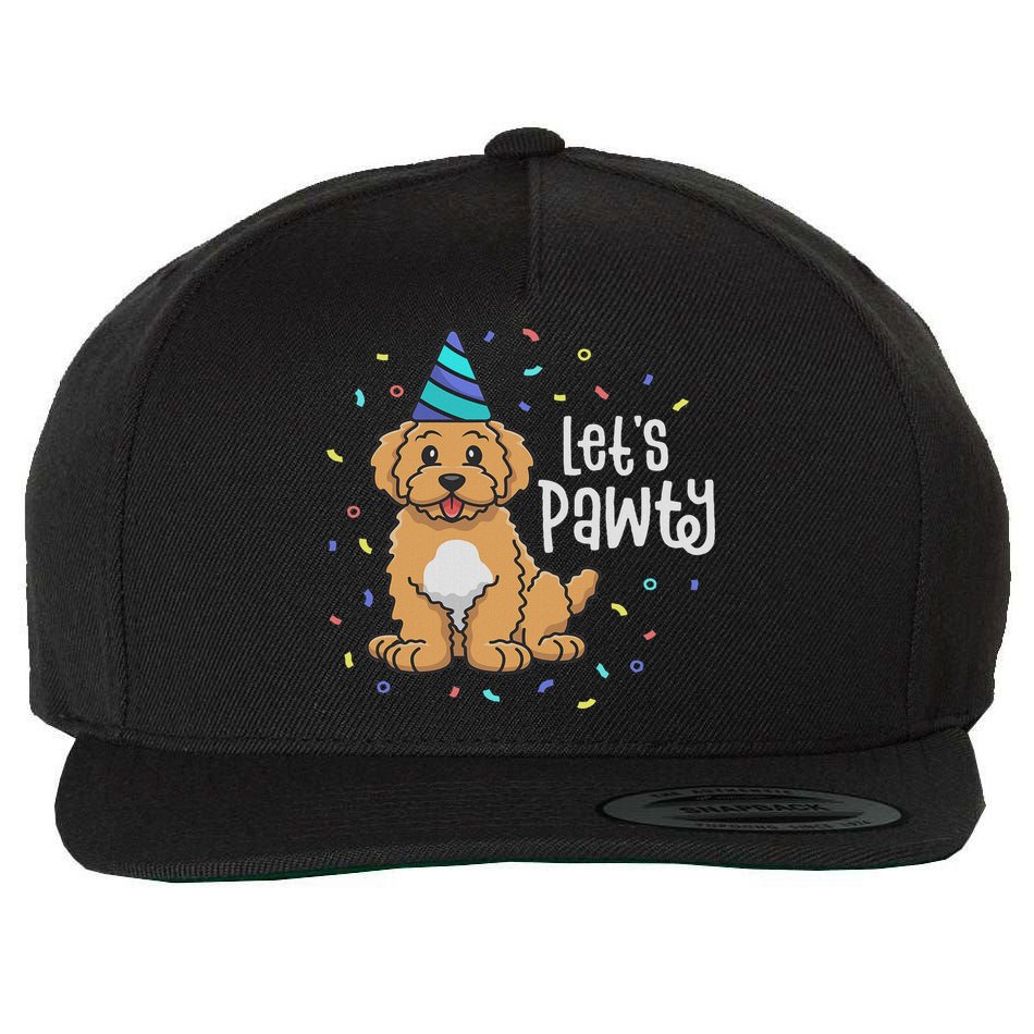 Lets Pawty Goldendoodle Dog Themed Birthday Party Outfit Wool Snapback Cap