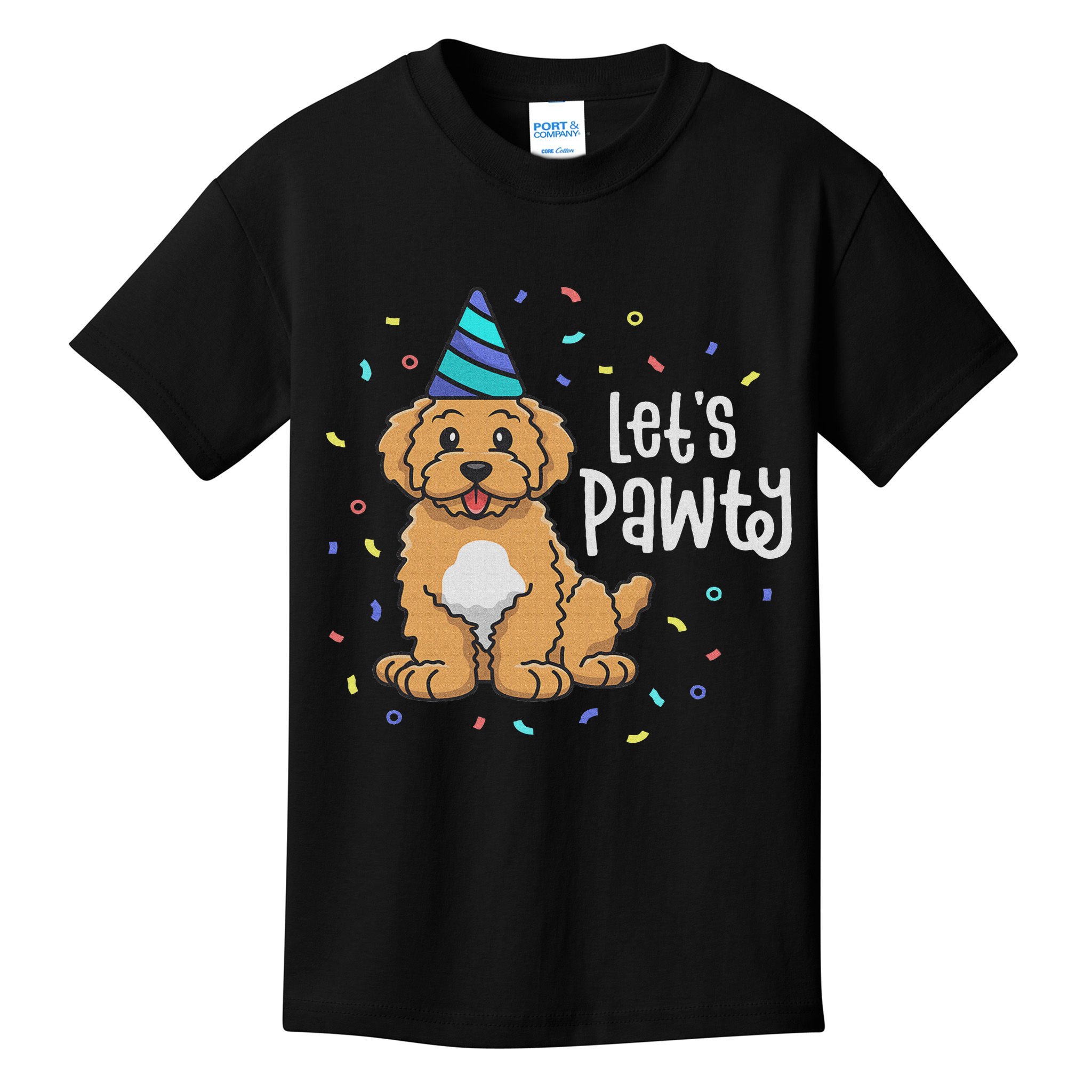 Lets Pawty Goldendoodle Dog Themed Birthday Party Outfit Kids T-Shirt