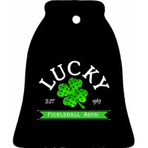 Lucky Pickleball Green 4 Leaf Clover Ceramic Bell Ornament