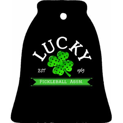 Lucky Pickleball Green 4 Leaf Clover Ceramic Bell Ornament