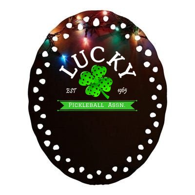 Lucky Pickleball Green 4 Leaf Clover Ceramic Oval Ornament