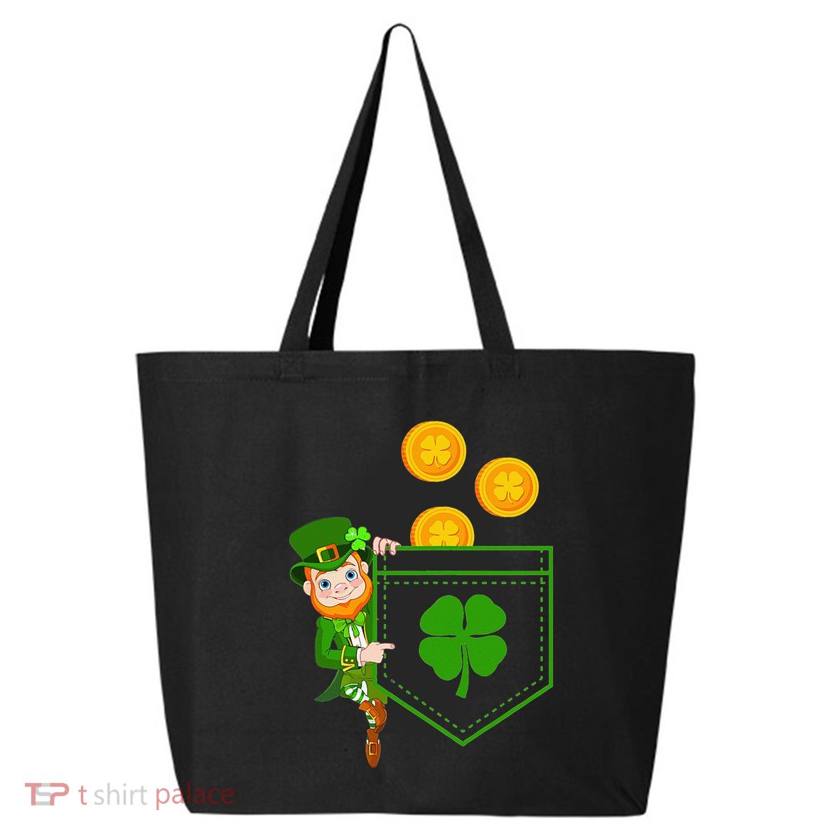 Leprechaun Pocket green St Patricks Day Irish 25L Jumbo Tote