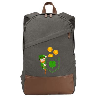 Leprechaun Pocket green St Patricks Day Irish Cotton Canvas Backpack