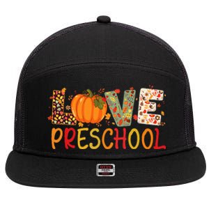 Love Preschool Happy Fall Thanksgiving Women Teacher 7 Panel Mesh Trucker Snapback Hat