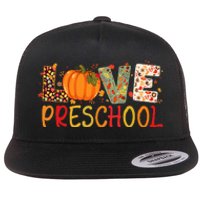 Love Preschool Happy Fall Thanksgiving Women Teacher Flat Bill Trucker Hat