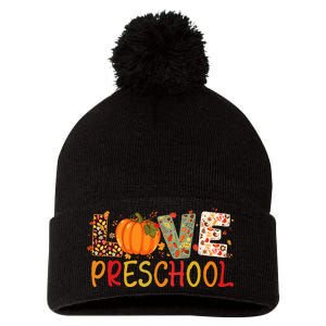 Love Preschool Happy Fall Thanksgiving Women Teacher Pom Pom 12in Knit Beanie