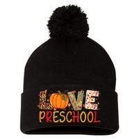 Love Preschool Happy Fall Thanksgiving Women Teacher Pom Pom 12in Knit Beanie