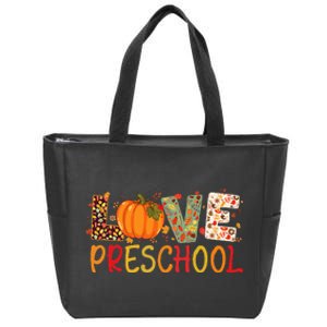 Love Preschool Happy Fall Thanksgiving Women Teacher Zip Tote Bag