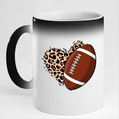 Leopard Print Heart Love Football Fan 11oz Black Color Changing Mug