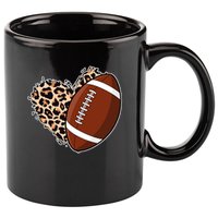 Leopard Print Heart Love Football Fan 11oz C Handle Ceramic Mug