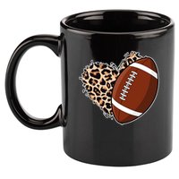 Leopard Print Heart Love Football Fan 11oz C Handle Ceramic Mug