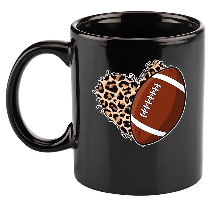 Leopard Print Heart Love Football Fan 11oz C Handle Ceramic Mug