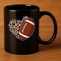 Leopard Print Heart Love Football Fan 11oz C Handle Ceramic Mug