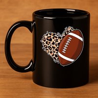 Leopard Print Heart Love Football Fan 11oz C Handle Ceramic Mug