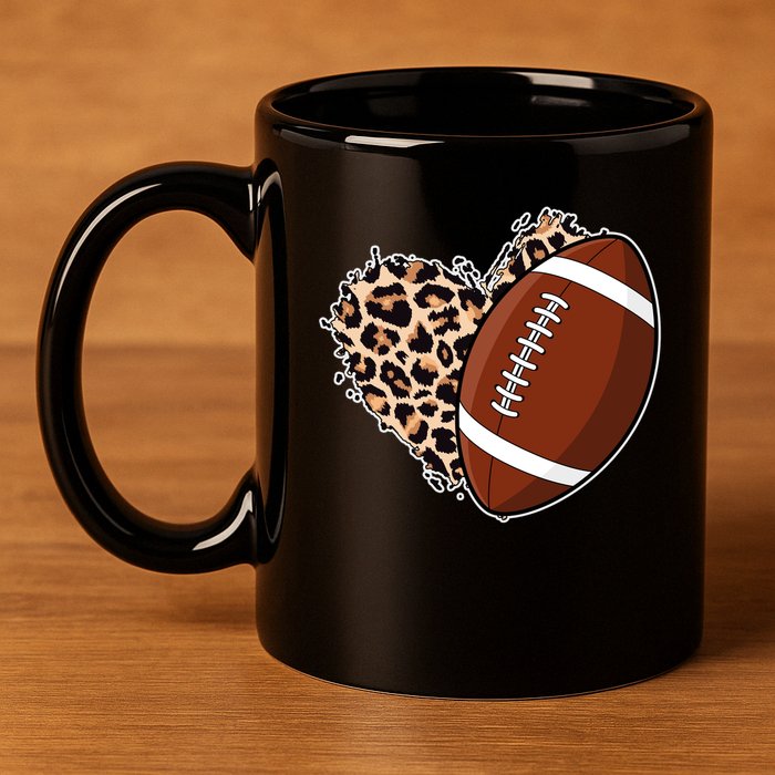 Leopard Print Heart Love Football Fan 11oz C Handle Ceramic Mug