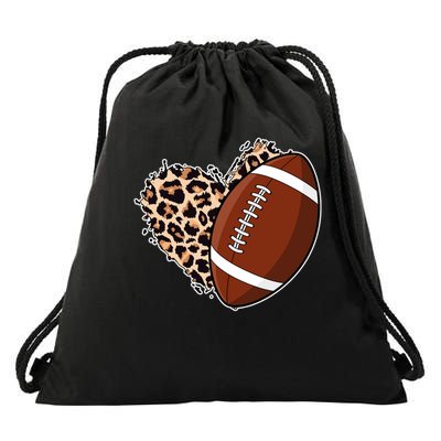 Leopard Print Heart Love Football Fan Drawstring Bag