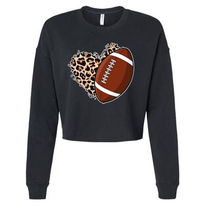 Leopard Print Heart Love Football Fan Cropped Pullover Crew