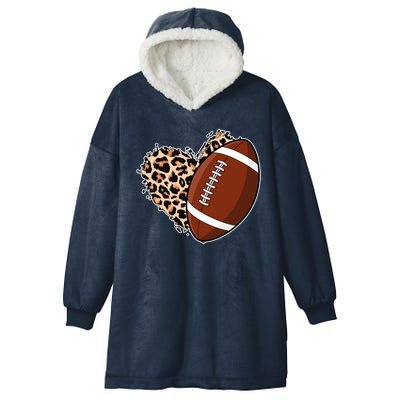 Leopard Print Heart Love Football Fan Hooded Wearable Blanket