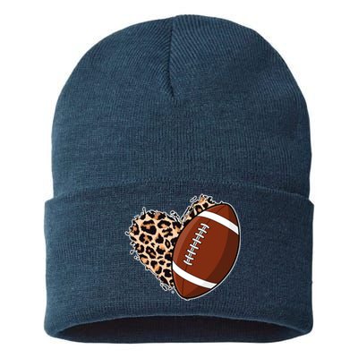 Leopard Print Heart Love Football Fan Sustainable Knit Beanie