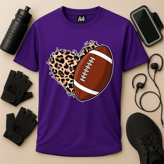 Leopard Print Heart Love Football Fan Cooling Performance Crew T-Shirt