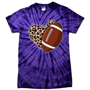 Leopard Print Heart Love Football Fan Tie-Dye T-Shirt