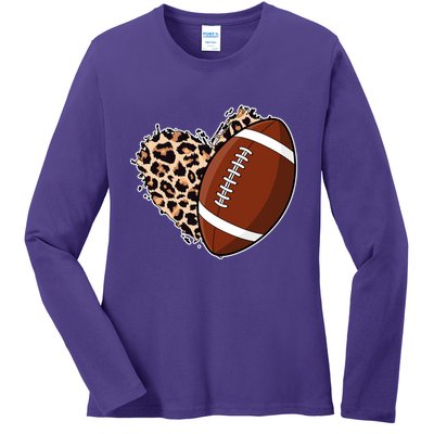 Leopard Print Heart Love Football Fan Ladies Long Sleeve Shirt