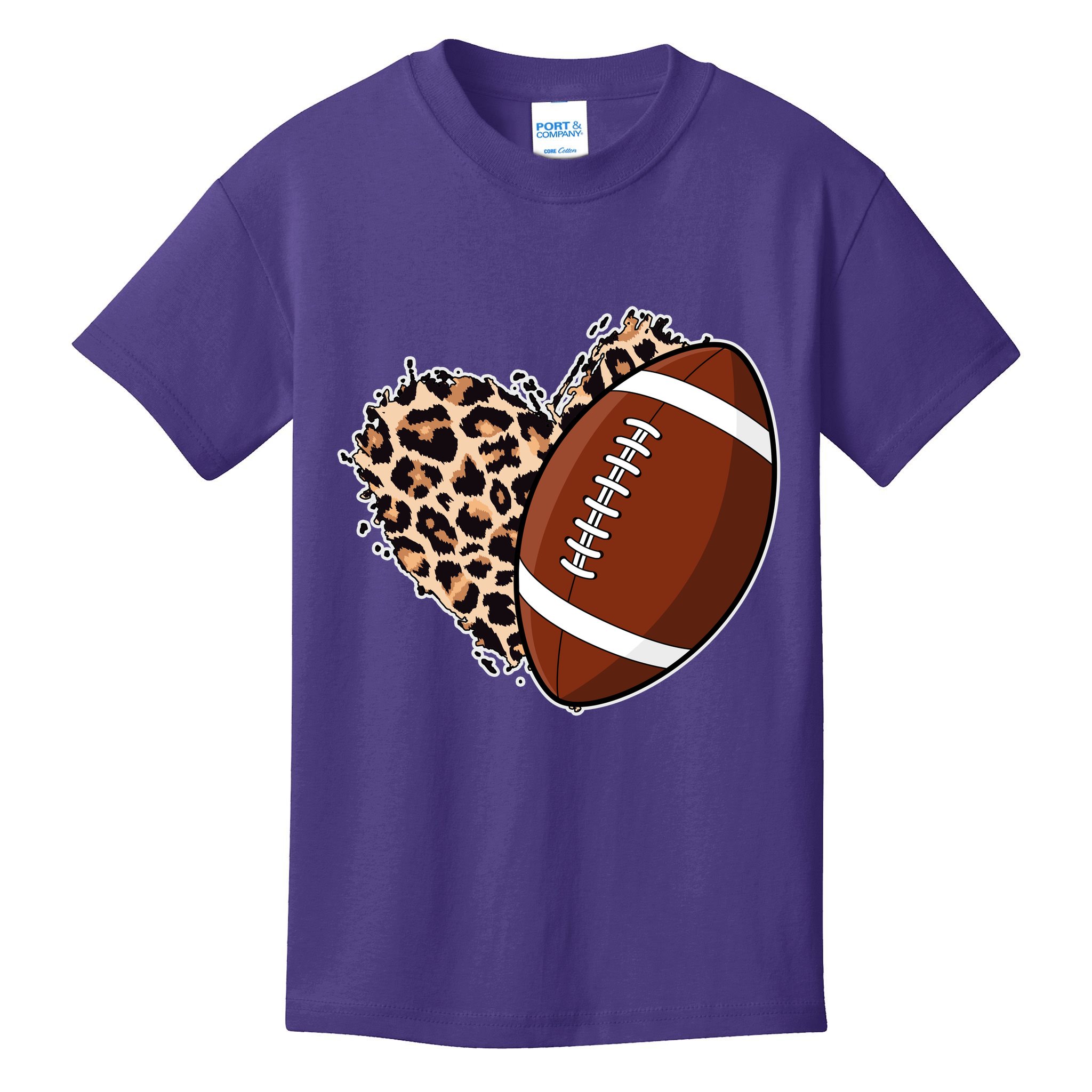 Leopard Print Heart Love Football Fan Kids T-Shirt