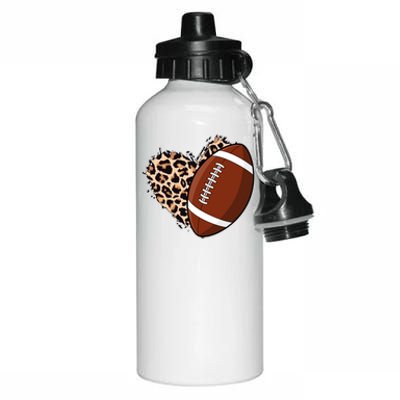 Leopard Print Heart Love Football Fan Aluminum Water Bottle