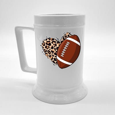 Leopard Print Heart Love Football Fan Beer Stein