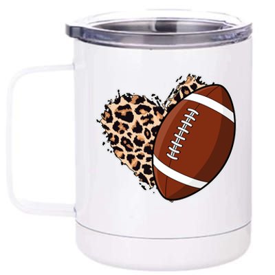 Leopard Print Heart Love Football Fan 12 oz Stainless Steel Tumbler Cup