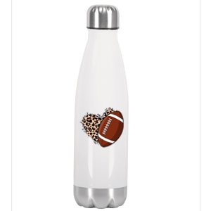 Leopard Print Heart Love Football Fan Stainless Steel Insulated Water Bottle