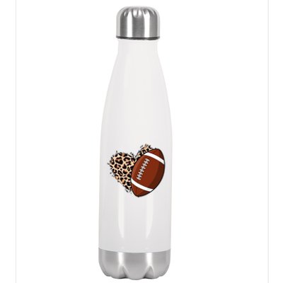 Leopard Print Heart Love Football Fan Stainless Steel Insulated Water Bottle