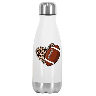 Leopard Print Heart Love Football Fan Stainless Steel Insulated Water Bottle