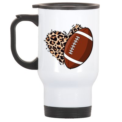 Leopard Print Heart Love Football Fan Stainless Steel Travel Mug