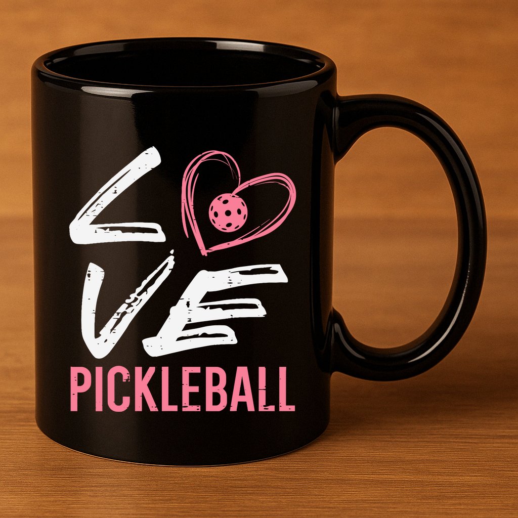 Love Pickleball Heart Pickle Ball 11oz C Handle Ceramic Mug