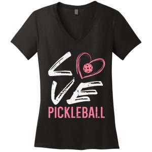 Love Pickleball Heart Pickle Ball Women's V-Neck T-Shirt